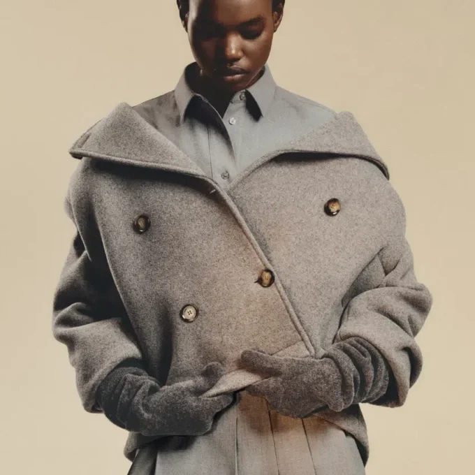 Kadın Kısa Oversized Yün Blend Pea Coat