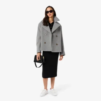 Kadın Kısa Oversized Yün Blend Pea Coat