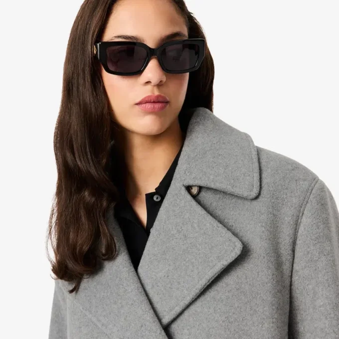 Kadın Kısa Oversized Yün Blend Pea Coat