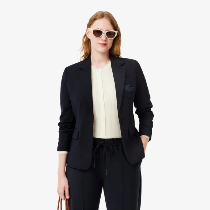 Kadın Nakışlı Logo Slim Fit Yün Blazer
