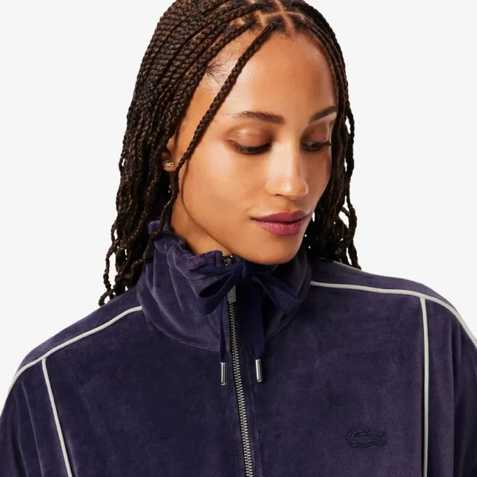 Kadın Oversized Fermuarlı Kadife Sweatshirt