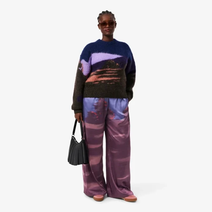 Kadın Oversized Manzara Desenli Pantolon