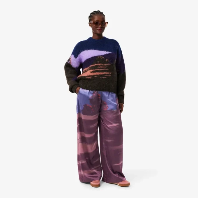 Kadın Oversized Manzara Desenli Pantolon
