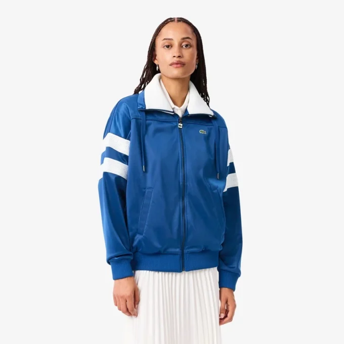 Kadın Oversized Pointelle Çizgili Saten Sweatshirt