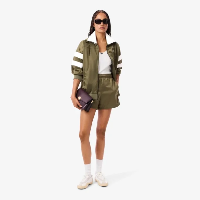 Kadın Oversized Pointelle Çizgili Saten Sweatshirt