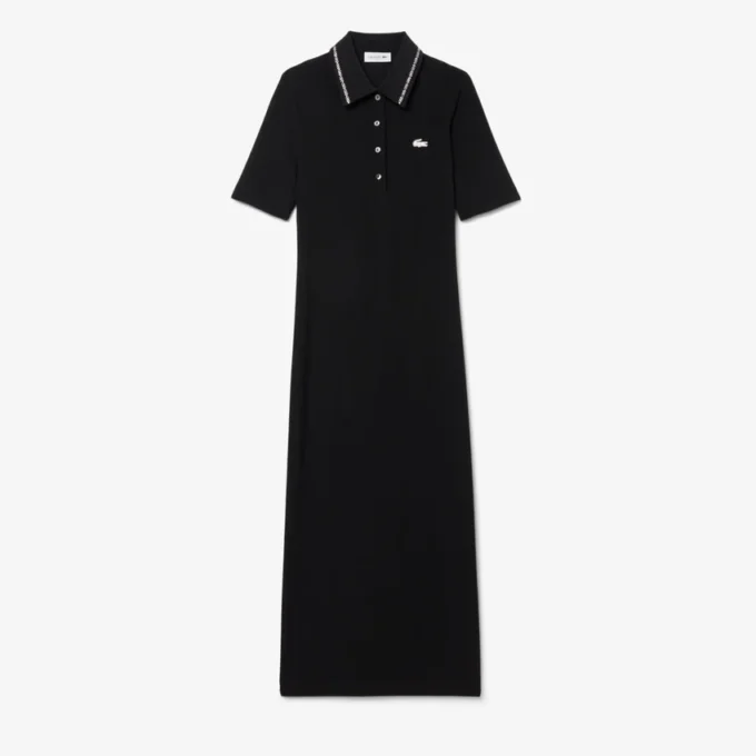 Kadın Slim Fit Diamanta Timsah Desenli Polo Tişört Yaka Elbise
