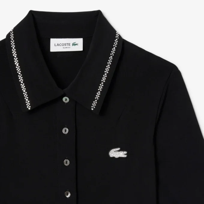 Kadın Slim Fit Diamanta Timsah Desenli Polo Tişört Yaka Elbise