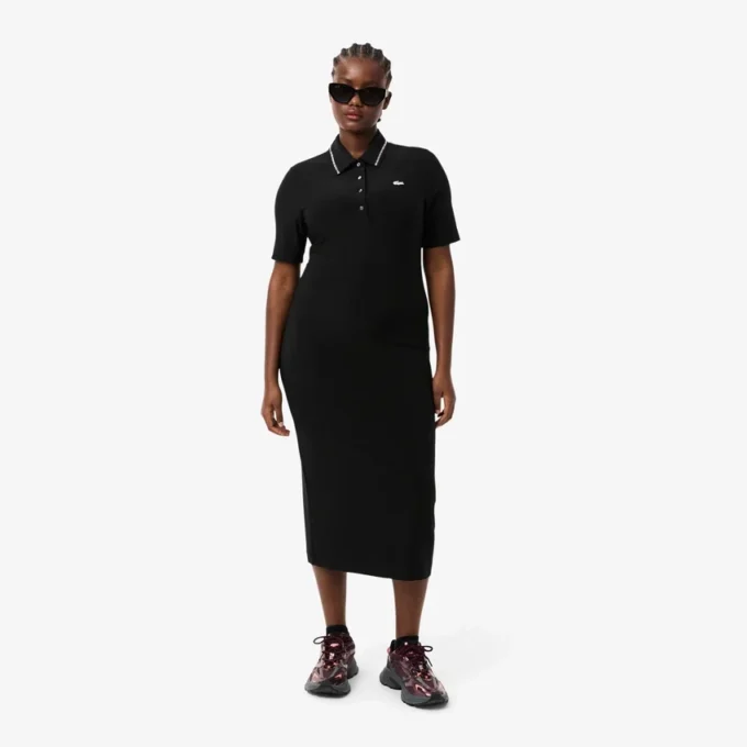 Kadın Slim Fit Diamanta Timsah Desenli Polo Tişört Yaka Elbise