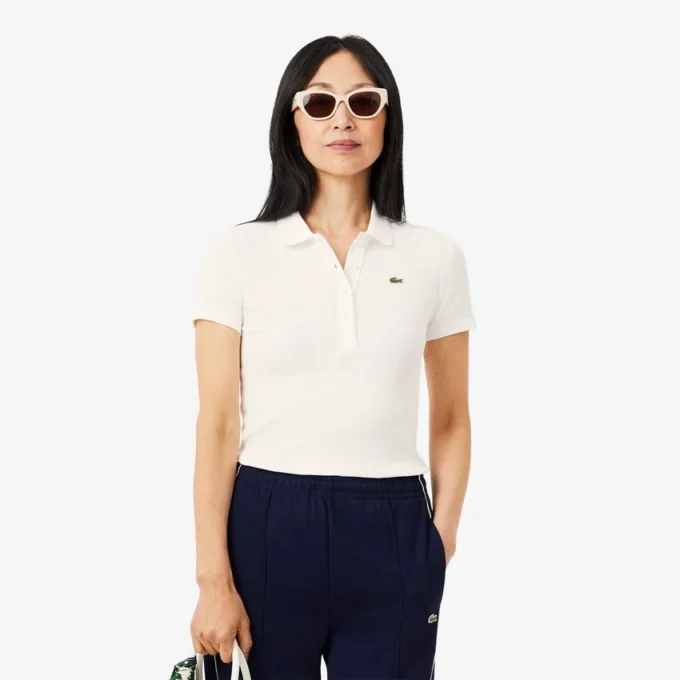 Kadın Slim Fit L.12.D Nervürlü Pamuk Polo Tişört