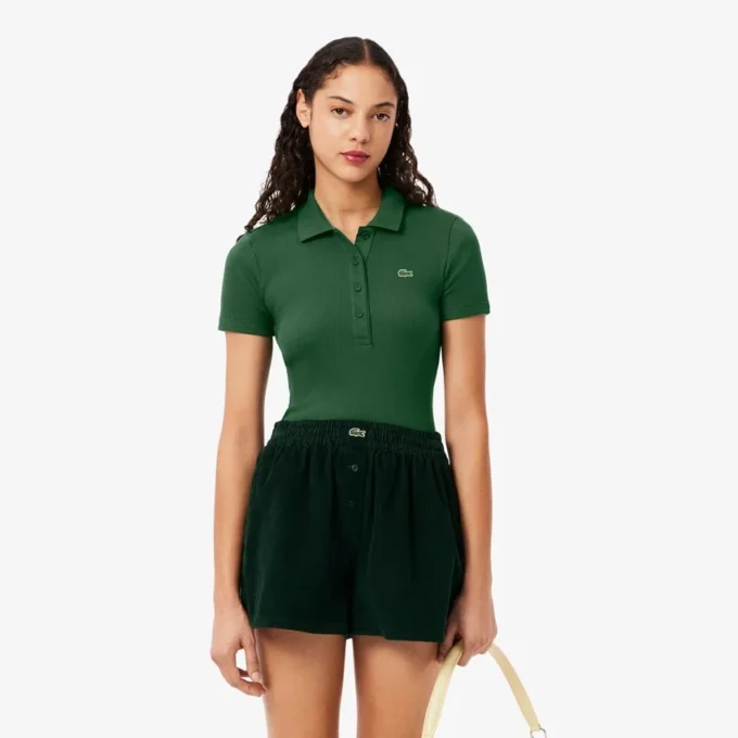 Kadın Slim Fit L.12.D Nervürlü Pamuk Polo Tişört