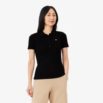 Kadın Slim Fit L.12.D Nervürlü Pamuk Polo Tişört