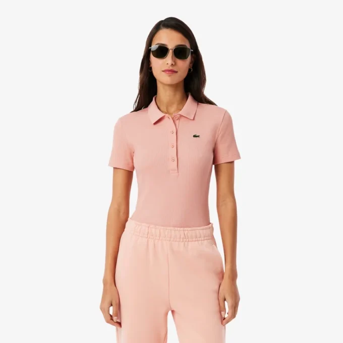 Kadın Slim Fit L.12.D Nervürlü Pamuk Polo Tişört