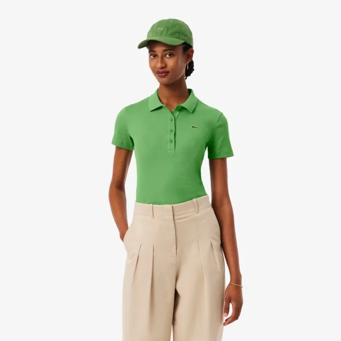 Kadın Slim Fit L.12.D Nervürlü Pamuk Polo Tişört