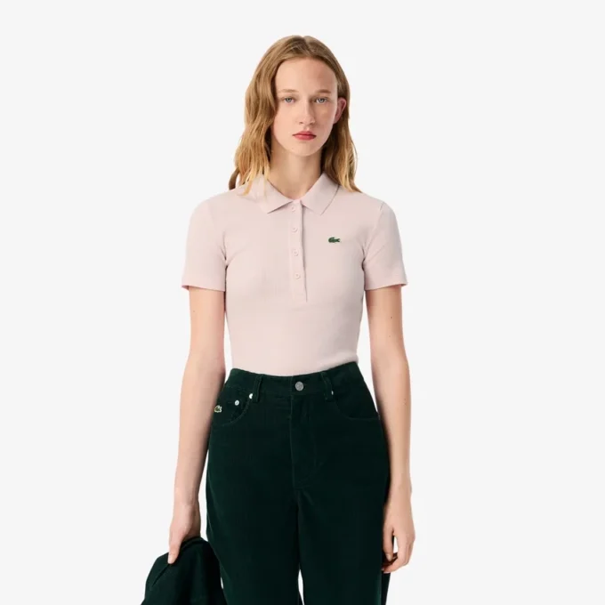 Kadın Slim Fit L.12.D Nervürlü Pamuk Polo Tişört