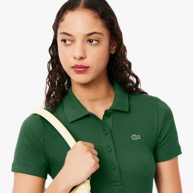 Kadın Slim Fit L.12.D Nervürlü Pamuk Polo Tişört
