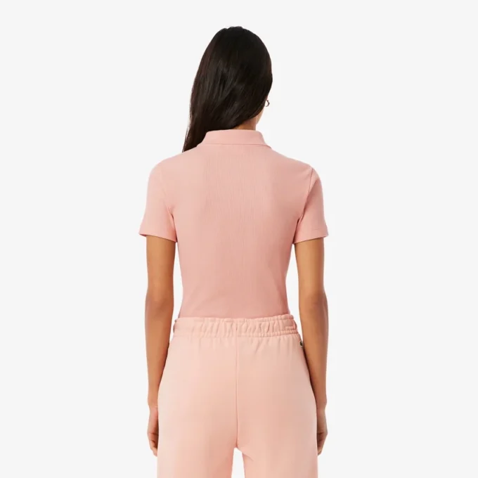 Kadın Slim Fit L.12.D Nervürlü Pamuk Polo Tişört