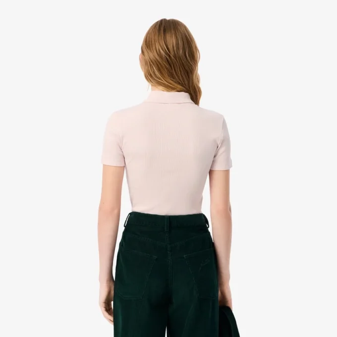 Kadın Slim Fit L.12.D Nervürlü Pamuk Polo Tişört