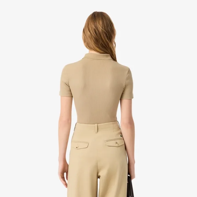 Kadın Slim Fit L.12.D Nervürlü Pamuk Polo Tişört