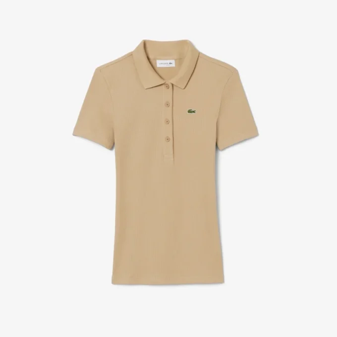 Kadın Slim Fit L.12.D Nervürlü Pamuk Polo Tişört