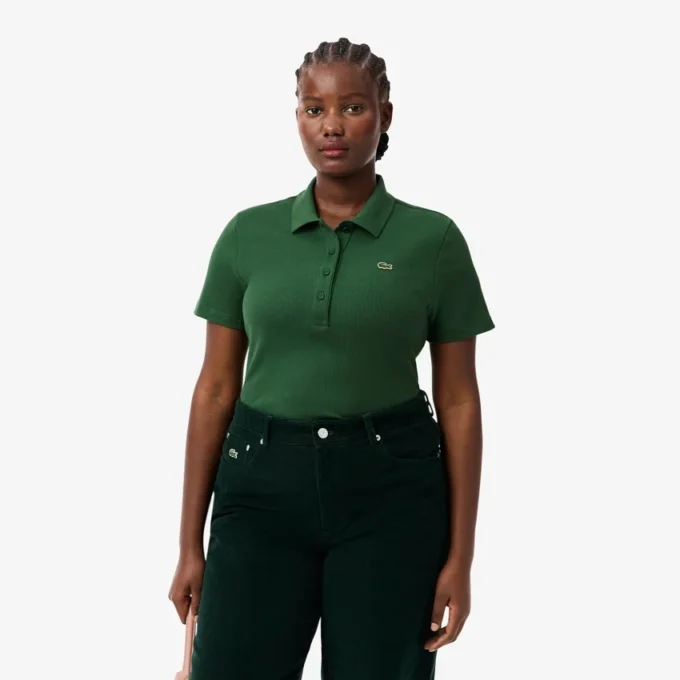 Kadın Slim Fit L.12.D Nervürlü Pamuk Polo Tişört