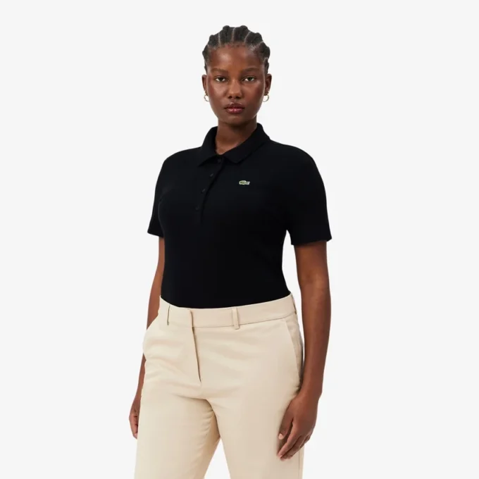 Kadın Slim Fit L.12.D Nervürlü Pamuk Polo Tişört