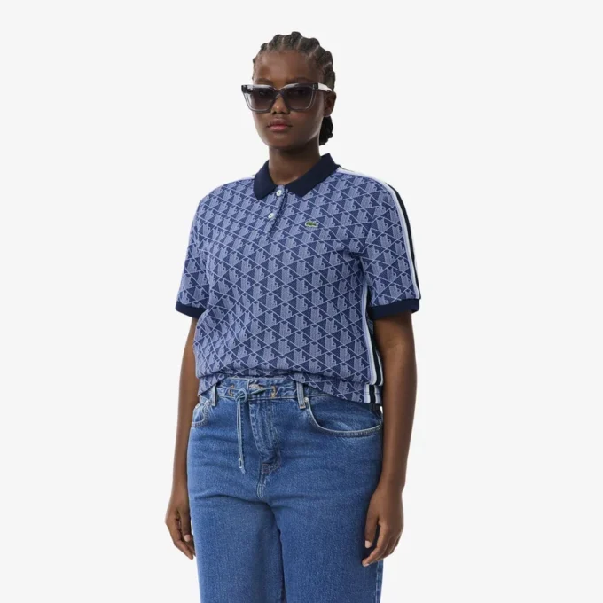 Kadın Slim Fit Monogram Polo Tişört
