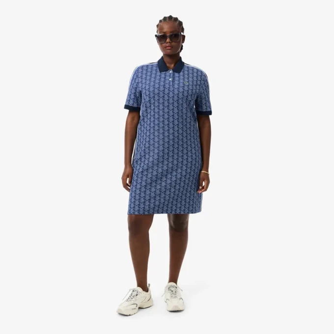 Kadın Slim Fit Monogram Polo Tişört Elbise