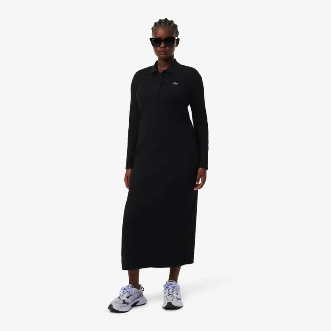 Kadın Slim Fit Nervürlü Pamuklu Polo Tişört Yaka Elbise