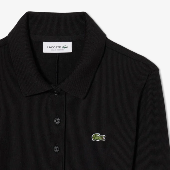Kadın Slim Fit Nervürlü Pamuklu Polo Tişört Yaka Elbise