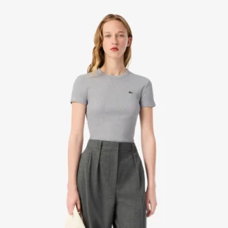 Kadın Slim Fit Nervürlü Pamuklu Tişört