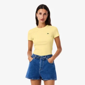 Kadın Slim Fit Nervürlü Pamuklu Tişört
