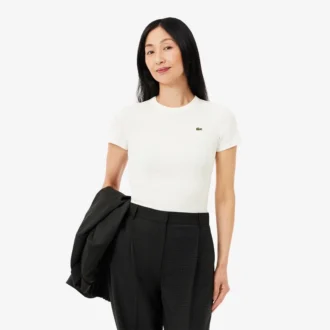 Kadın Slim Fit Nervürlü Pamuklu Tişört