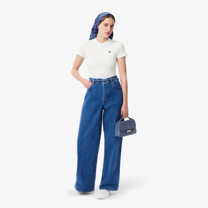 Kadın Slim Fit Nervürlü Pamuklu Tişört