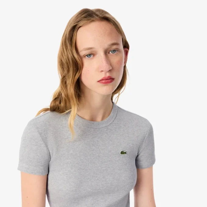 Kadın Slim Fit Nervürlü Pamuklu Tişört
