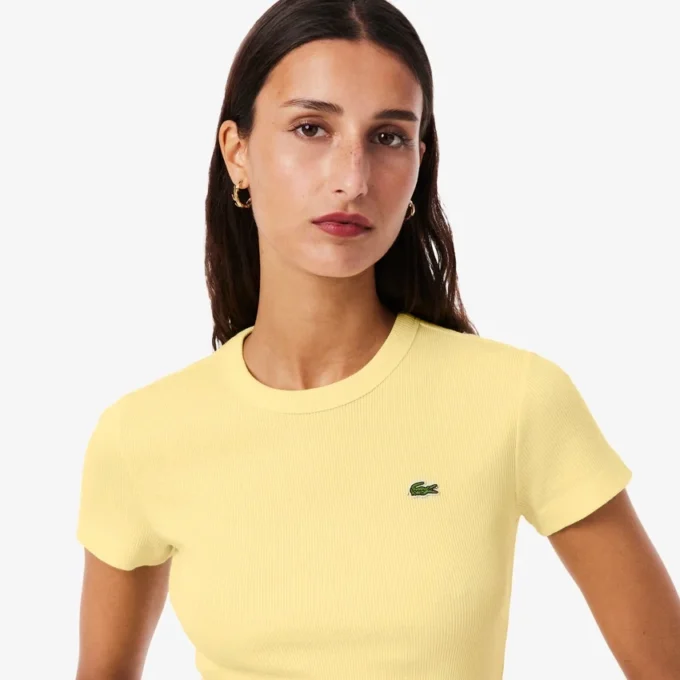 Kadın Slim Fit Nervürlü Pamuklu Tişört
