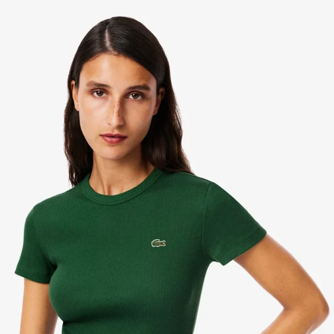 Kadın Slim Fit Nervürlü Pamuklu Tişört