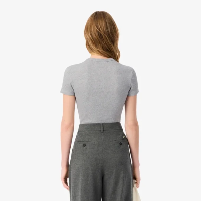 Kadın Slim Fit Nervürlü Pamuklu Tişört