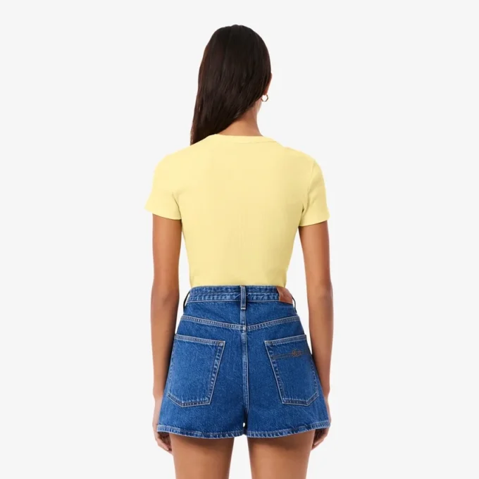Kadın Slim Fit Nervürlü Pamuklu Tişört