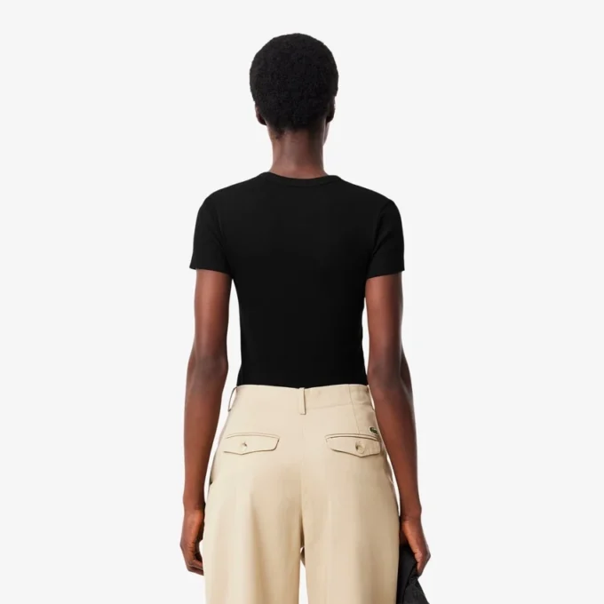 Kadın Slim Fit Nervürlü Pamuklu Tişört