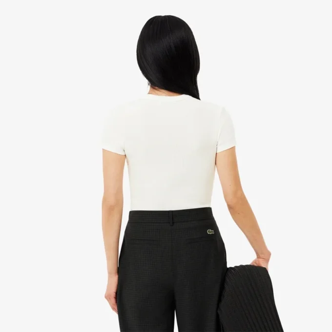 Kadın Slim Fit Nervürlü Pamuklu Tişört