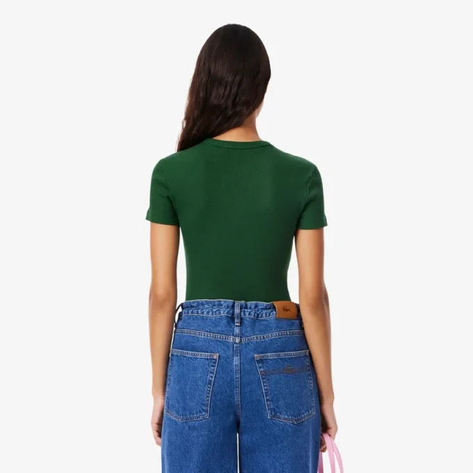 Kadın Slim Fit Nervürlü Pamuklu Tişört