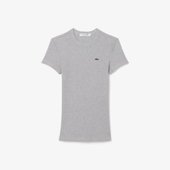Kadın Slim Fit Nervürlü Pamuklu Tişört