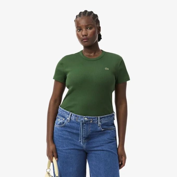 Kadın Slim Fit Nervürlü Pamuklu Tişört