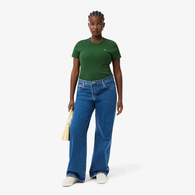 Kadın Slim Fit Nervürlü Pamuklu Tişört