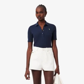 Kadın Slim Fit Pointelle Markalı L.12.D Polo Tişört