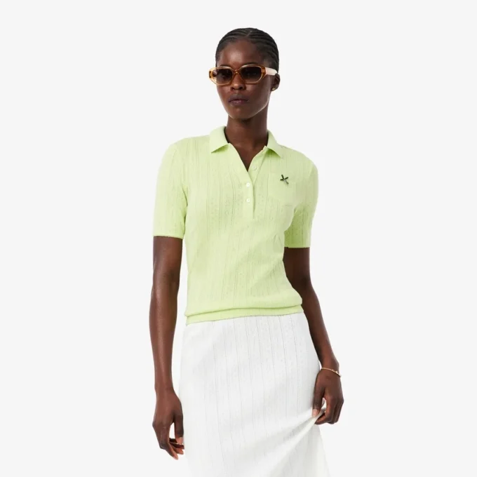 Kadın Slim Fit Pointelle Markalı L.12.D Polo Tişört