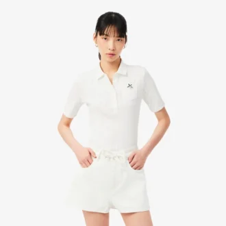 Kadın Slim Fit Pointelle Markalı L.12.D Polo Tişört