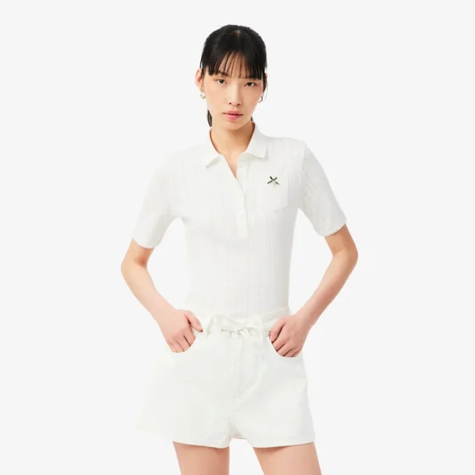 Kadın Slim Fit Pointelle Markalı L.12.D Polo Tişört