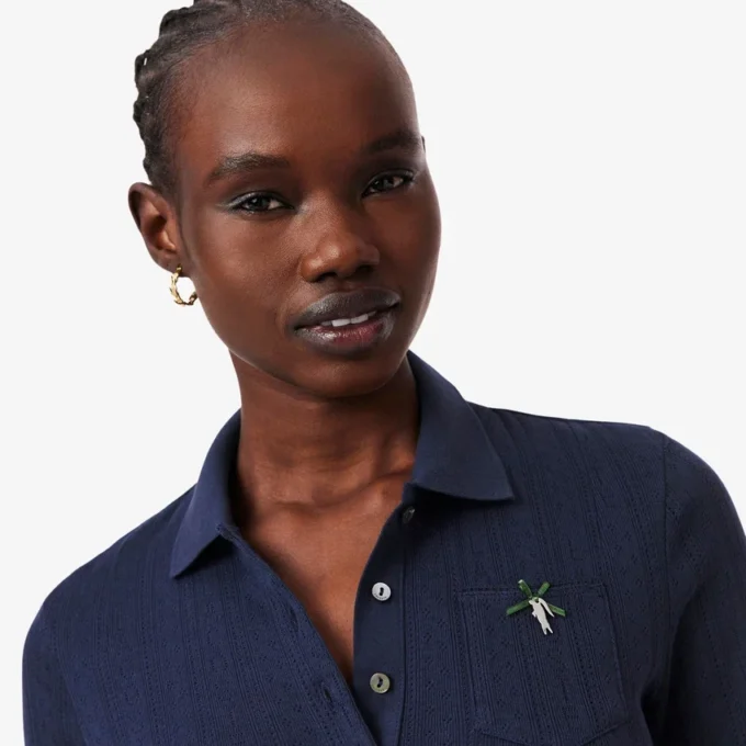 Kadın Slim Fit Pointelle Markalı L.12.D Polo Tişört
