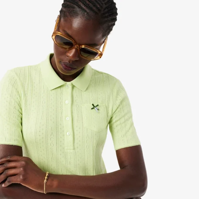 Kadın Slim Fit Pointelle Markalı L.12.D Polo Tişört